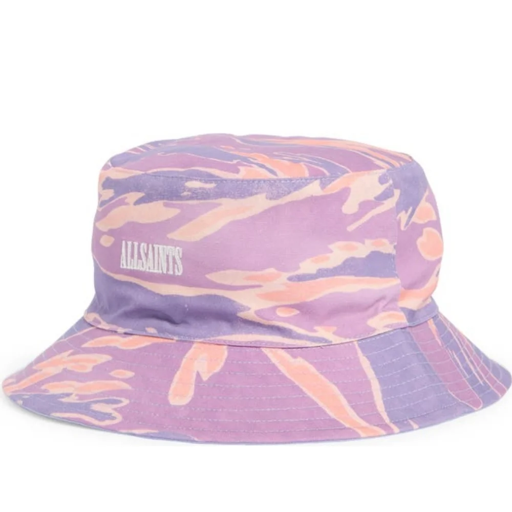 All Saints Solar Camp Embroidered Logo Cotton Canvas Bucket Hat One Size Nwt❤️